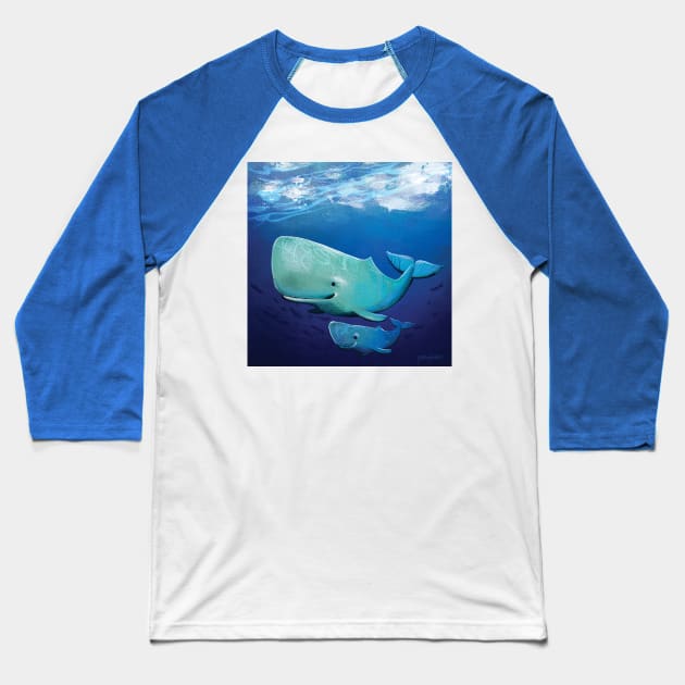 Whale mom and ki Baseball T-Shirt by Abelardo